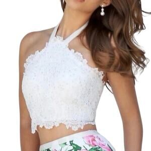 SHERRI HILL White Ivory Beaded Halter Crop Top - Sz 8 - NWT